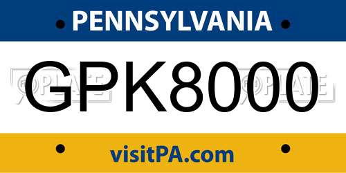 GPK8000 Pennsylvania License Plate