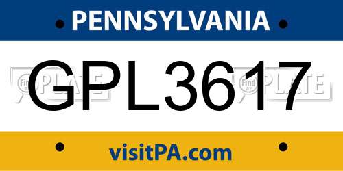 GPL3617 Pennsylvania License Plate