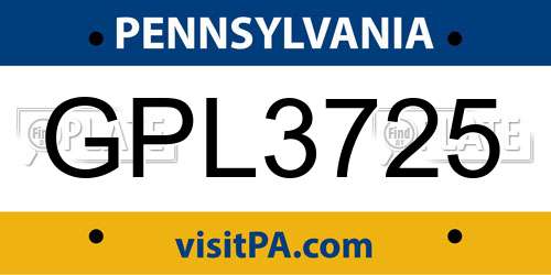 GPL3725 Pennsylvania License Plate