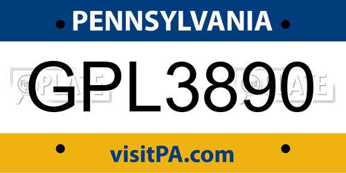 GPL3890 Pennsylvania License Plate
