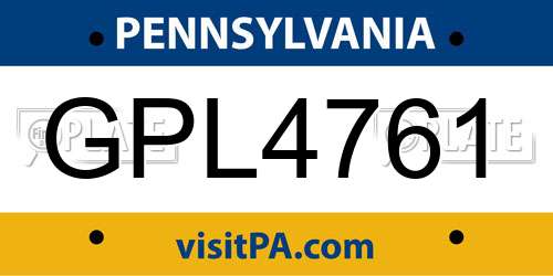 GPL4761 Pennsylvania License Plate