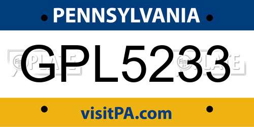 GPL5233 Pennsylvania License Plate