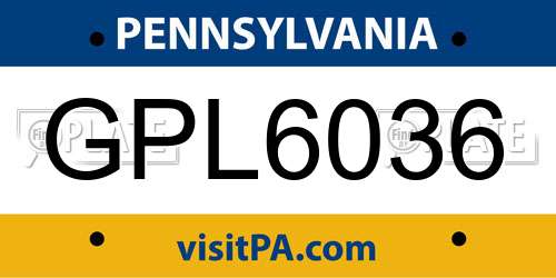 GPL6036 Pennsylvania License Plate