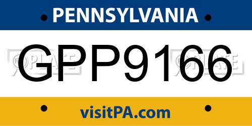 GPP9166 Pennsylvania License Plate