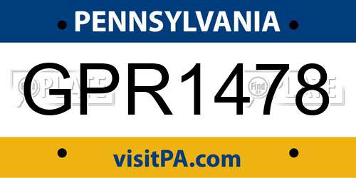 GPR1478 Pennsylvania License Plate