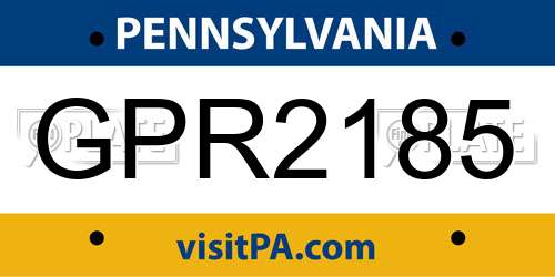 GPR2185 Pennsylvania License Plate