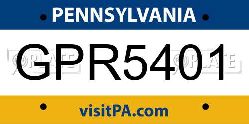 GPR5401 Pennsylvania License Plate