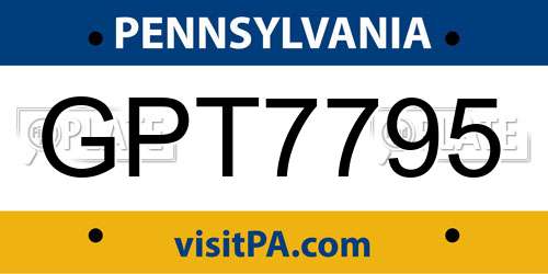 GPT7795 Pennsylvania License Plate