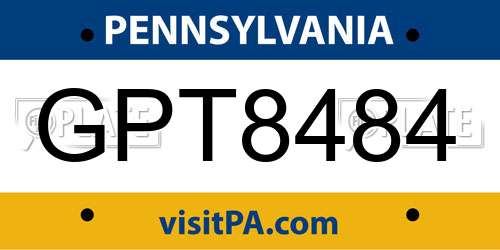 GPT8484 Pennsylvania License Plate