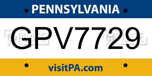 GPV7729 Pennsylvania License Plate