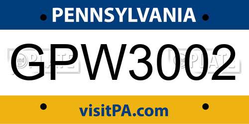 GPW3002 Pennsylvania License Plate