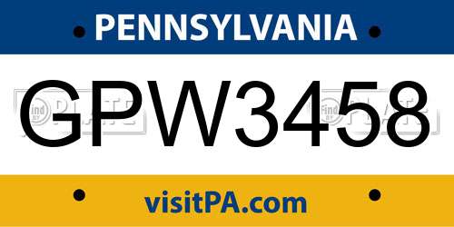 GPW3458 Pennsylvania License Plate