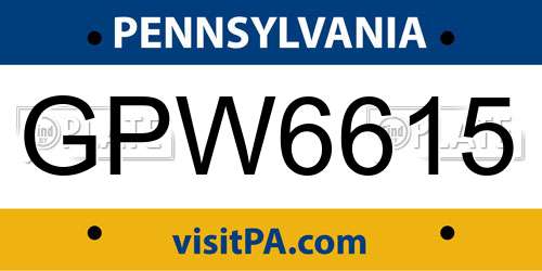 GPW6615 Pennsylvania License Plate