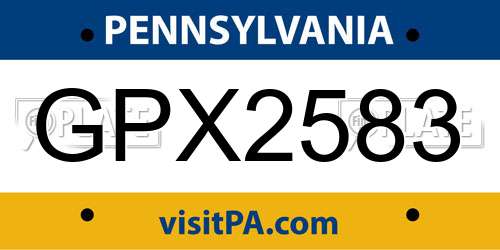 GPX2583 Pennsylvania License Plate