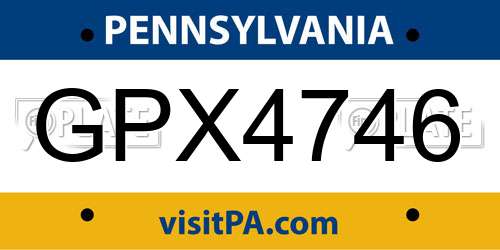 GPX4746 Pennsylvania License Plate