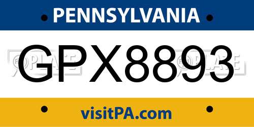 GPX8893 Pennsylvania License Plate