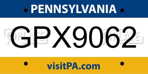 GPX9062 Pennsylvania License Plate