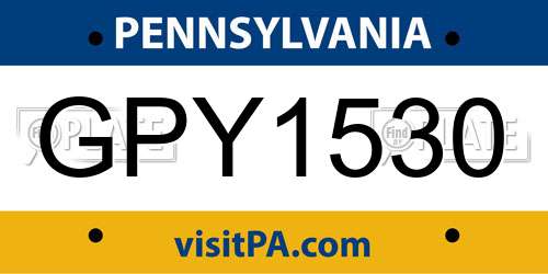 GPY1530 Pennsylvania License Plate