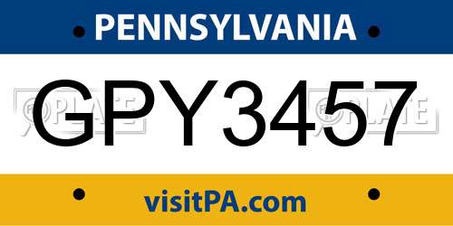 GPY3457 Pennsylvania License Plate