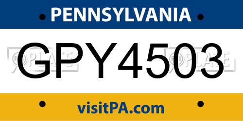 GPY4503 Pennsylvania License Plate