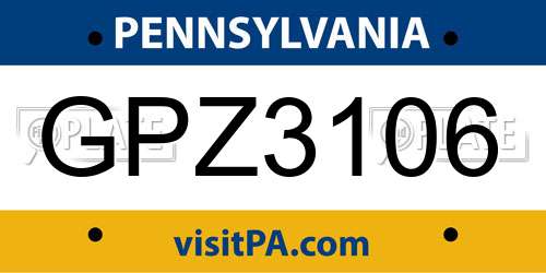 GPZ3106 Pennsylvania License Plate
