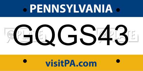 GQGS43 Pennsylvania License Plate