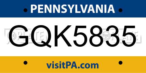 GQK5835 Pennsylvania License Plate