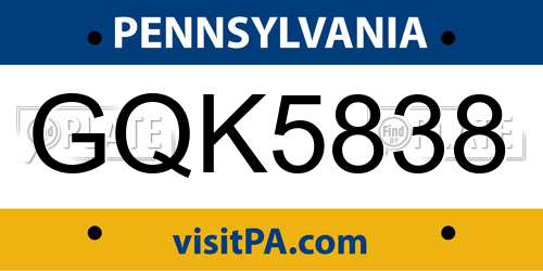 GQK5838 Pennsylvania License Plate