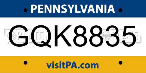 GQK8835 Pennsylvania License Plate
