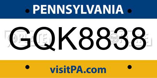 GQK8838 Pennsylvania License Plate
