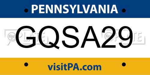 GQSA29 Pennsylvania License Plate
