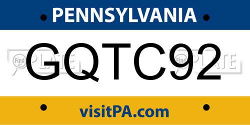GQTC92 Pennsylvania License Plate