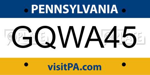 GQWA45 Pennsylvania License Plate
