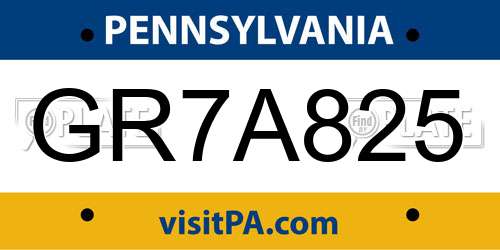 GR7A825 Pennsylvania License Plate