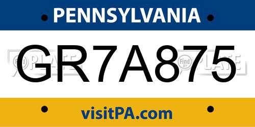 GR7A875 Pennsylvania License Plate