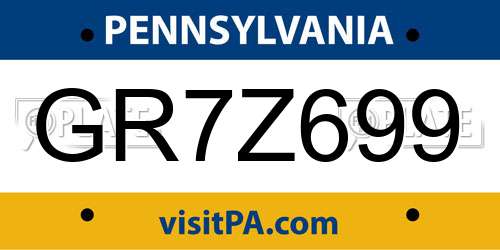 GR7Z699 Pennsylvania License Plate