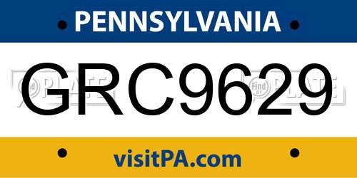 GRC9629 Pennsylvania License Plate