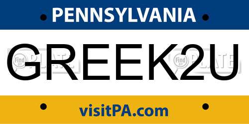 GREEK2U Pennsylvania License Plate