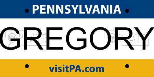 GREGORY Pennsylvania License Plate