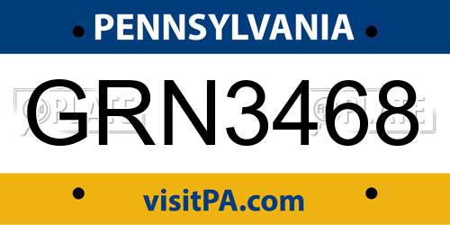 GRN3468 Pennsylvania License Plate