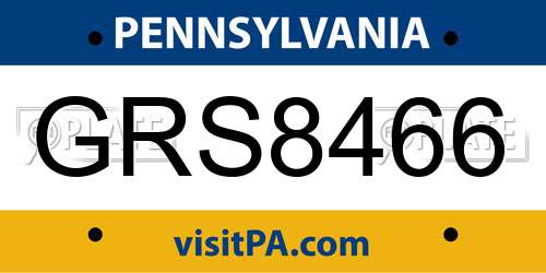 GRS8466 Pennsylvania License Plate