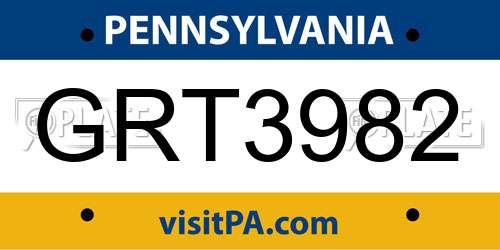 GRT3982 Pennsylvania License Plate