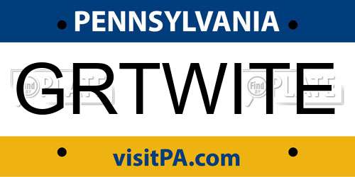 GRTWITE Pennsylvania License Plate