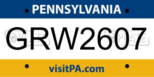 GRW2607 Pennsylvania License Plate