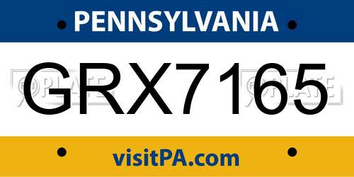 GRX7165 Pennsylvania License Plate