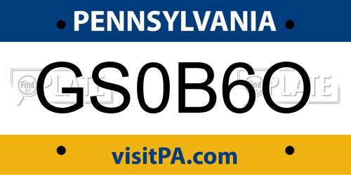GS0B6O Pennsylvania License Plate