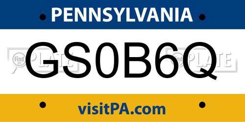 GS0B6Q Pennsylvania License Plate