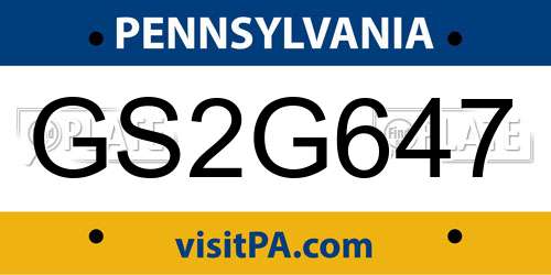 GS2G647 Pennsylvania License Plate