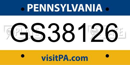 GS38126 Pennsylvania License Plate