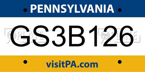 GS3B126 Pennsylvania License Plate